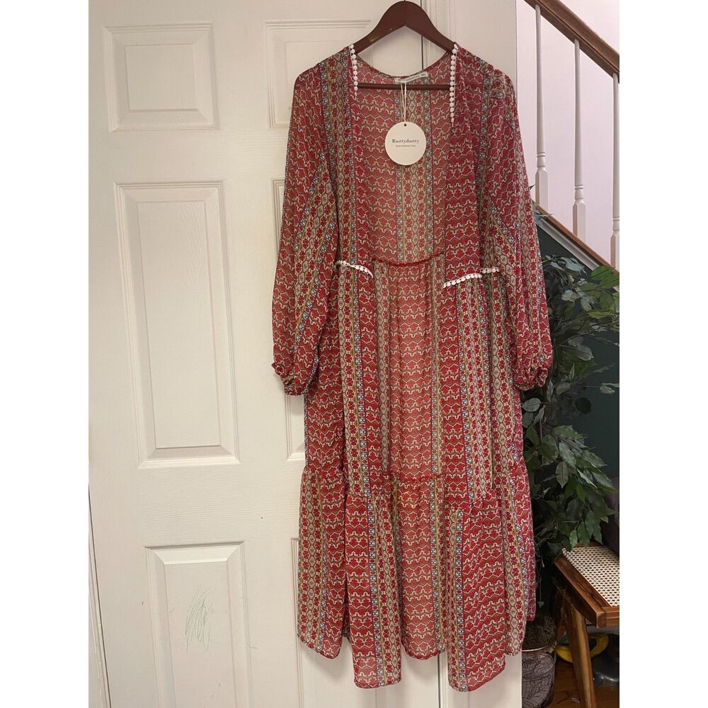stylish boho Rusttydustty Boho Open Front Duster Cardigan 2XL NWT